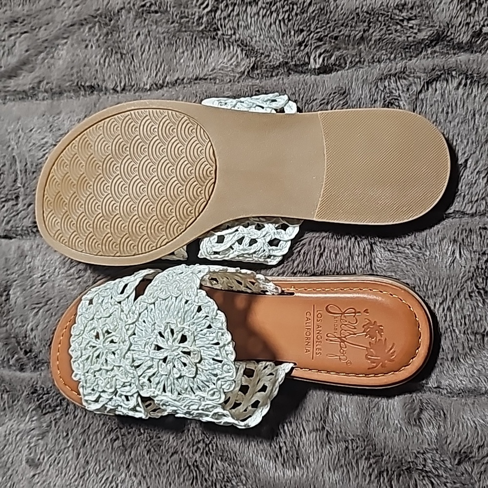 White and tan sandals